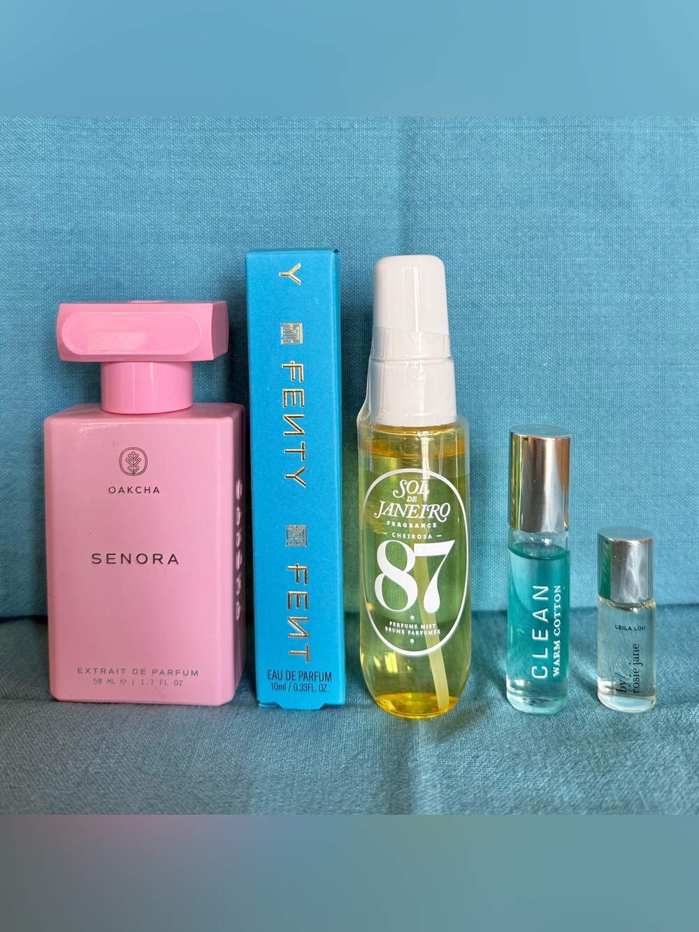Perfume bundle, Oakcha Senora , Fenty, Sol de Janeiro 87, Clean, by Rosie Jane
